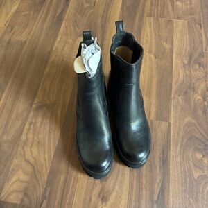 Womens  Black Leather Ankle Boots